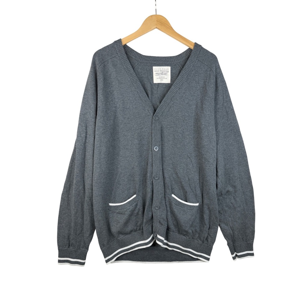 New Five‎ Four Nick Wooster Knit Grandpacore Cardigan size XL Mens Gray/White